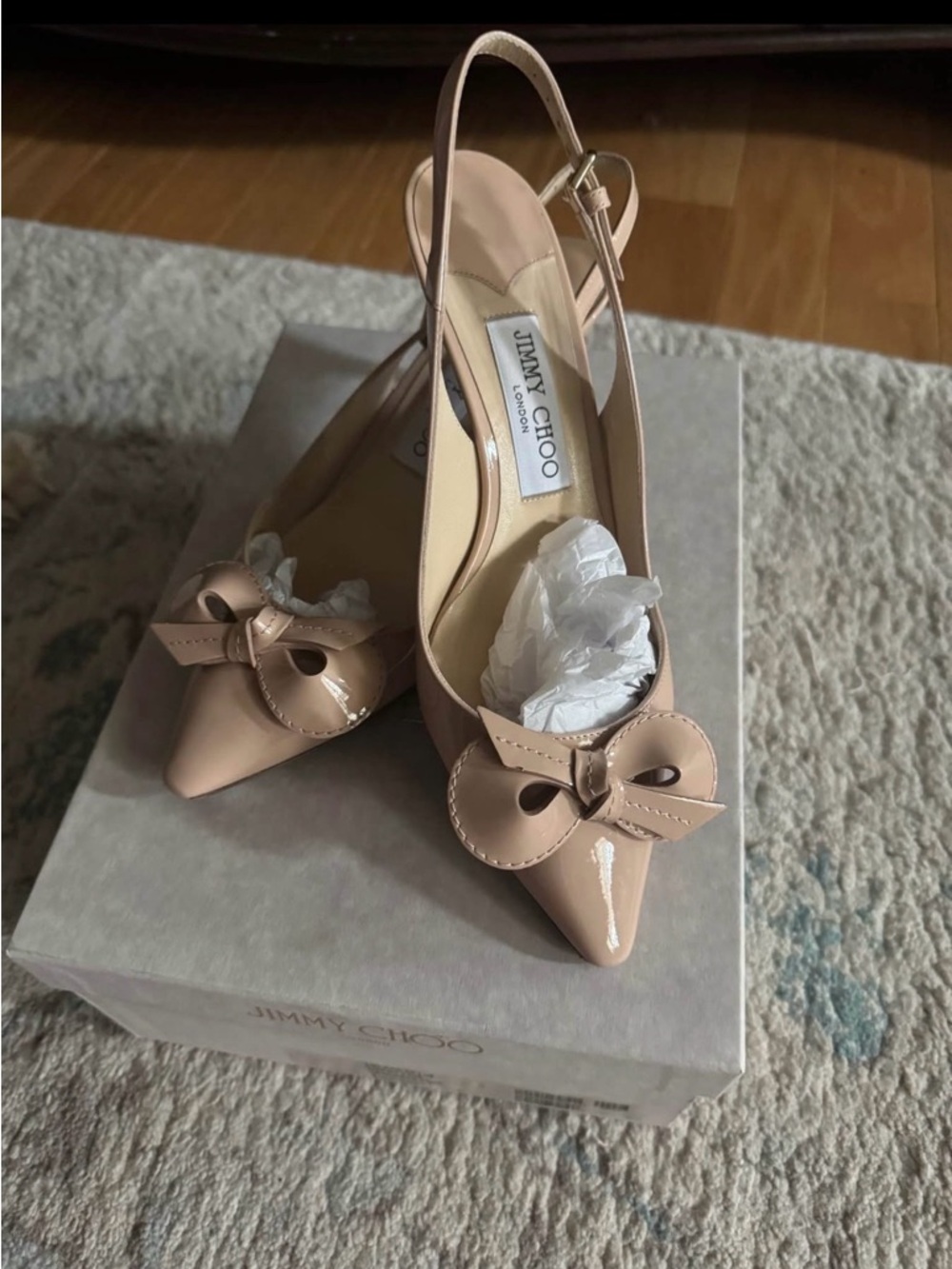 Jimmy Choo Blare Patent Leather Slingback Pumps with Bow powder pink